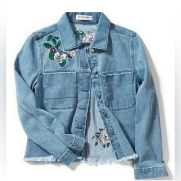 H&M x Coachella Embroidered Raw Hem Denim Jacket Size 6 - Picture 2 of 12